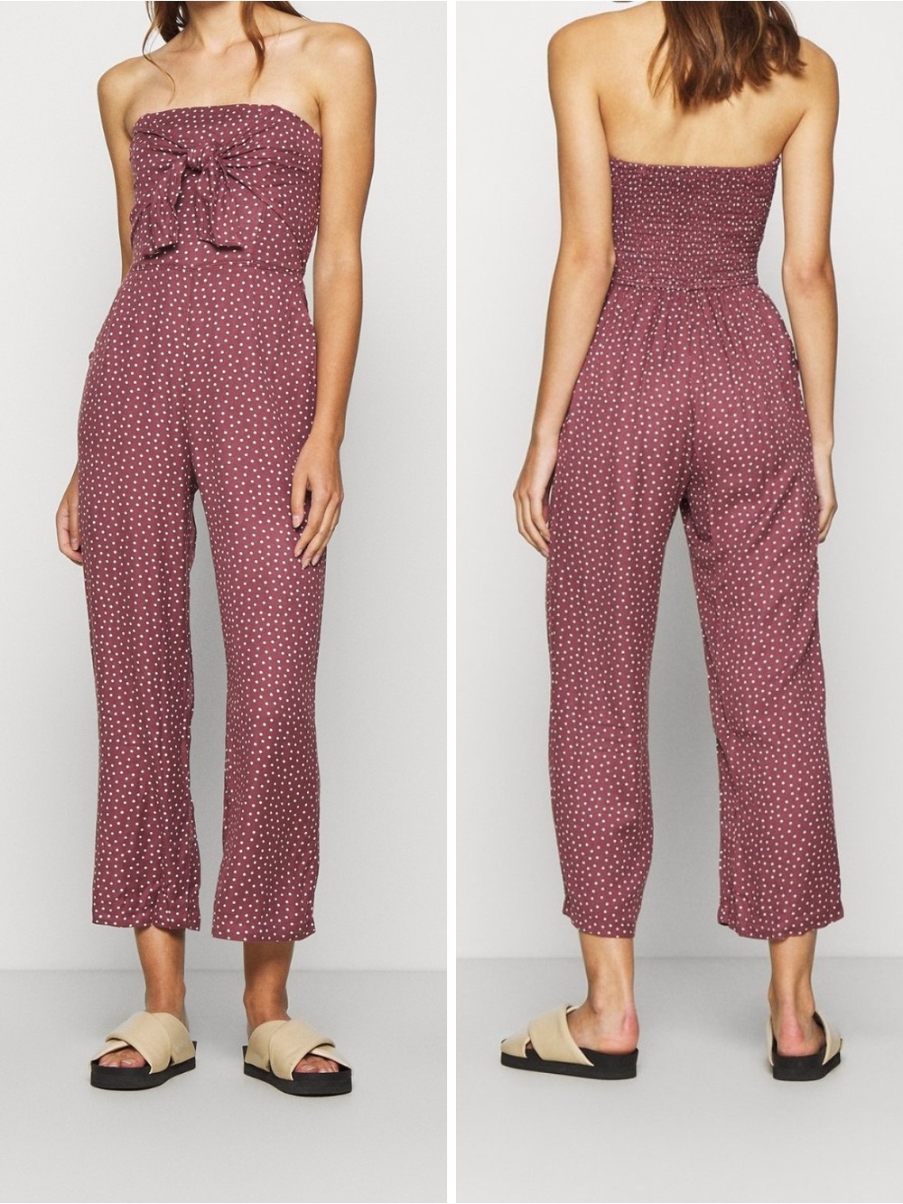 Abercrombie & Fitch Mauve Polka Dot Strapless Jumpsuit